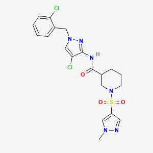 molecular formula C20H22Cl2N6O3S B4820088 N-[4-chloro-1-(2-chlorobenzyl)-1H-pyrazol-3-yl]-1-[(1-methyl-1H-pyrazol-4-yl)sulfonyl]-3-piperidinecarboxamide 