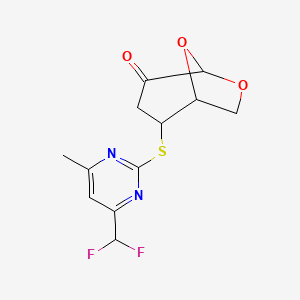 molecular formula C12H12F2N2O3S B4820169 2-{[4-(difluoromethyl)-6-methyl-2-pyrimidinyl]thio}-6,8-dioxabicyclo[3.2.1]octan-4-one 