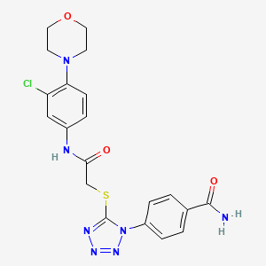 molecular formula C20H20ClN7O3S B4820435 4-{5-[(2-{[3-chloro-4-(4-morpholinyl)phenyl]amino}-2-oxoethyl)thio]-1H-tetrazol-1-yl}benzamide 