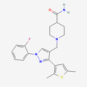 molecular formula C22H25FN4OS B4820473 1-{[3-(2,5-dimethyl-3-thienyl)-1-(2-fluorophenyl)-1H-pyrazol-4-yl]methyl}-4-piperidinecarboxamide 