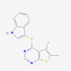 molecular formula C16H13N3S2 B482052 4-((1H-indol-3-yl)thio)-5,6-dimethylthieno[2,3-d]pyrimidine CAS No. 354130-16-8