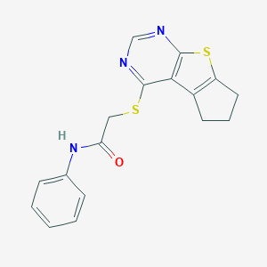 molecular formula C17H15N3OS2 B482053 2-(6,7-dihydro-5H-cyclopenta[4,5]thieno[2,3-d]pyrimidin-4-ylsulfanyl)-N-phenylacetamide CAS No. 354130-19-1