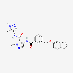 molecular formula C28H30N6O3 B4820581 4-({3-[(2,3-DIHYDRO-1H-INDEN-5-YLOXY)METHYL]BENZOYL}AMINO)-N~5~-(1,5-DIMETHYL-1H-PYRAZOL-4-YL)-1-ETHYL-1H-PYRAZOLE-5-CARBOXAMIDE 