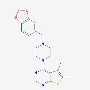 molecular formula C20H22N4O2S B482064 4-(4-(Benzo[d][1,3]dioxol-5-ylmethyl)piperazin-1-yl)-5,6-dimethylthieno[2,3-d]pyrimidine CAS No. 452090-16-3