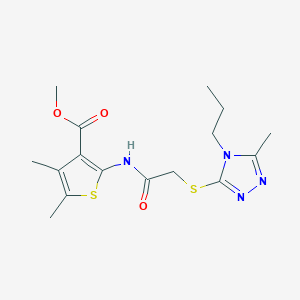 molecular formula C16H22N4O3S2 B4820665 methyl 4,5-dimethyl-2-({[(5-methyl-4-propyl-4H-1,2,4-triazol-3-yl)thio]acetyl}amino)-3-thiophenecarboxylate 