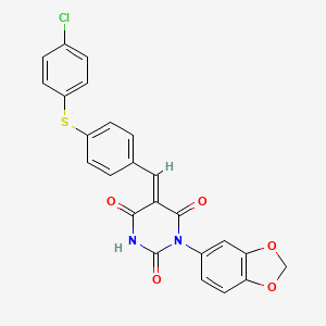 molecular formula C24H15ClN2O5S B4820847 1-(1,3-benzodioxol-5-yl)-5-{4-[(4-chlorophenyl)thio]benzylidene}-2,4,6(1H,3H,5H)-pyrimidinetrione 