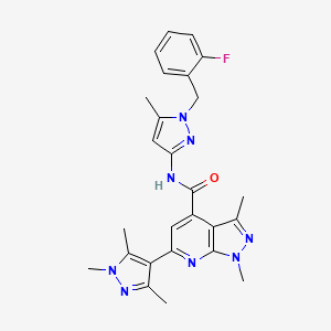 molecular formula C26H27FN8O B4820900 N-[1-(2-fluorobenzyl)-5-methyl-1H-pyrazol-3-yl]-1,3-dimethyl-6-(1,3,5-trimethyl-1H-pyrazol-4-yl)-1H-pyrazolo[3,4-b]pyridine-4-carboxamide 