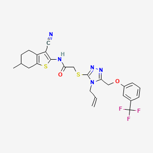 molecular formula C25H24F3N5O2S2 B4820906 2-[(4-allyl-5-{[3-(trifluoromethyl)phenoxy]methyl}-4H-1,2,4-triazol-3-yl)thio]-N-(3-cyano-6-methyl-4,5,6,7-tetrahydro-1-benzothien-2-yl)acetamide 
