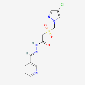 molecular formula C12H12ClN5O3S B4820925 2-{[(4-chloro-1H-pyrazol-1-yl)methyl]sulfonyl}-N'-(3-pyridinylmethylene)acetohydrazide 