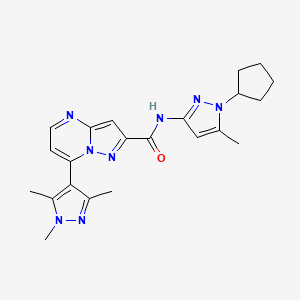 molecular formula C22H26N8O B4820962 N-(1-cyclopentyl-5-methyl-1H-pyrazol-3-yl)-7-(1,3,5-trimethyl-1H-pyrazol-4-yl)pyrazolo[1,5-a]pyrimidine-2-carboxamide 