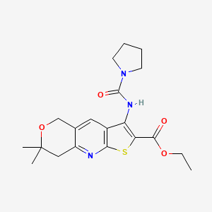 molecular formula C20H25N3O4S B4820969 ethyl 7,7-dimethyl-3-[(1-pyrrolidinylcarbonyl)amino]-7,8-dihydro-5H-pyrano[4,3-b]thieno[3,2-e]pyridine-2-carboxylate 