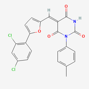 molecular formula C22H14Cl2N2O4 B4821004 5-{[5-(2,4-dichlorophenyl)-2-furyl]methylene}-1-(4-methylphenyl)-2,4,6(1H,3H,5H)-pyrimidinetrione 