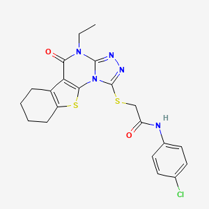 molecular formula C21H20ClN5O2S2 B4821105 N-(4-chlorophenyl)-2-[(4-ethyl-5-oxo-4,5,6,7,8,9-hexahydro[1]benzothieno[3,2-e][1,2,4]triazolo[4,3-a]pyrimidin-1-yl)thio]acetamide 