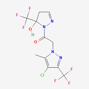molecular formula C11H9ClF6N4O2 B4821153 1-{[4-chloro-5-methyl-3-(trifluoromethyl)-1H-pyrazol-1-yl]acetyl}-5-(trifluoromethyl)-4,5-dihydro-1H-pyrazol-5-ol 
