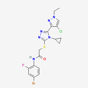 molecular formula C18H17BrClFN6OS B4821236 N-(4-bromo-2-fluorophenyl)-2-{[5-(4-chloro-1-ethyl-1H-pyrazol-3-yl)-4-cyclopropyl-4H-1,2,4-triazol-3-yl]thio}acetamide 