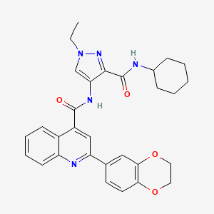 molecular formula C30H31N5O4 B4821376 N-{3-[(cyclohexylamino)carbonyl]-1-ethyl-1H-pyrazol-4-yl}-2-(2,3-dihydro-1,4-benzodioxin-6-yl)-4-quinolinecarboxamide 