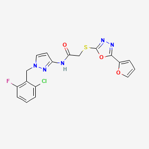 molecular formula C18H13ClFN5O3S B4821550 N-[1-(2-chloro-6-fluorobenzyl)-1H-pyrazol-3-yl]-2-{[5-(2-furyl)-1,3,4-oxadiazol-2-yl]thio}acetamide 