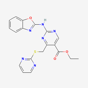 Ethyl 2-(1,3-benzoxazol-2-ylamino)-4-[(pyrimidin-2-ylsulfanyl)methyl]pyrimidine-5-carboxylate