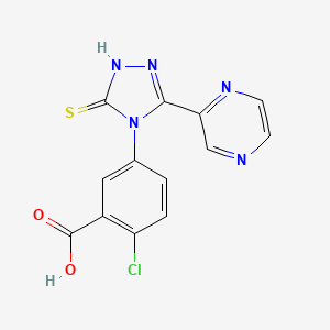 molecular formula C13H8ClN5O2S B4821734 2-chloro-5-[3-mercapto-5-(2-pyrazinyl)-4H-1,2,4-triazol-4-yl]benzoic acid 