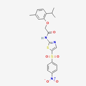 molecular formula C21H21N3O6S2 B4821745 2-(2-isopropyl-5-methylphenoxy)-N-{5-[(4-nitrophenyl)sulfonyl]-1,3-thiazol-2-yl}acetamide 