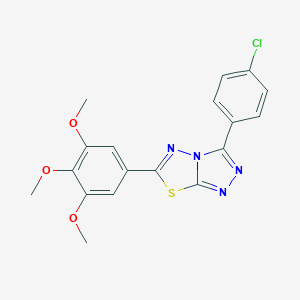 molecular formula C18H15ClN4O3S B482183 3-(4-Chlorophenyl)-6-(3,4,5-trimethoxyphenyl)[1,2,4]triazolo[3,4-b][1,3,4]thiadiazole CAS No. 799792-55-5