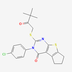 3-(4-chlorophenyl)-2-[(3,3-dimethyl-2-oxobutyl)thio]-3,5,6,7-tetrahydro-4H-cyclopenta[4,5]thieno[2,3-d]pyrimidin-4-one