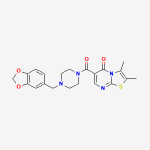 molecular formula C21H22N4O4S B4821989 6-{[4-(1,3-benzodioxol-5-ylmethyl)-1-piperazinyl]carbonyl}-2,3-dimethyl-5H-[1,3]thiazolo[3,2-a]pyrimidin-5-one 