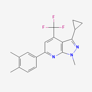 molecular formula C19H18F3N3 B4822017 3-cyclopropyl-6-(3,4-dimethylphenyl)-1-methyl-4-(trifluoromethyl)-1H-pyrazolo[3,4-b]pyridine 