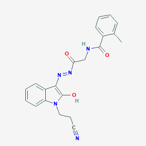 N-(2-{(2Z)-2-[1-(2-cyanoethyl)-2-oxo-1,2-dihydro-3H-indol-3-ylidene]hydrazinyl}-2-oxoethyl)-2-methylbenzamide (non-preferred name)