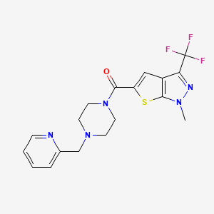 molecular formula C18H18F3N5OS B4822447 1-methyl-5-{[4-(2-pyridinylmethyl)-1-piperazinyl]carbonyl}-3-(trifluoromethyl)-1H-thieno[2,3-c]pyrazole 