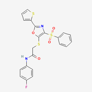 molecular formula C21H15FN2O4S3 B4822536 N-(4-fluorophenyl)-2-{[4-(phenylsulfonyl)-2-(2-thienyl)-1,3-oxazol-5-yl]thio}acetamide 