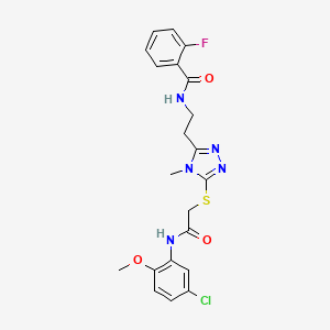 molecular formula C21H21ClFN5O3S B4822638 N-{2-[5-({2-[(5-chloro-2-methoxyphenyl)amino]-2-oxoethyl}thio)-4-methyl-4H-1,2,4-triazol-3-yl]ethyl}-2-fluorobenzamide 