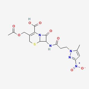 3-[(acetyloxy)methyl]-7-{[3-(5-methyl-3-nitro-1H-pyrazol-1-yl)propanoyl]amino}-8-oxo-5-thia-1-azabicyclo[4.2.0]oct-2-ene-2-carboxylic acid