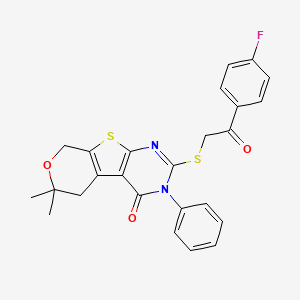 5-[2-(4-fluorophenyl)-2-oxoethyl]sulfanyl-12,12-dimethyl-4-phenyl-11-oxa-8-thia-4,6-diazatricyclo[7.4.0.02,7]trideca-1(9),2(7),5-trien-3-one