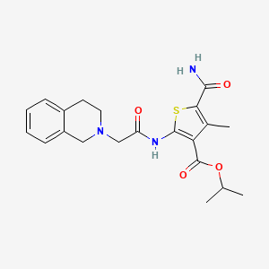 molecular formula C21H25N3O4S B4823653 PROPAN-2-YL 5-CARBAMOYL-4-METHYL-2-[2-(1,2,3,4-TETRAHYDROISOQUINOLIN-2-YL)ACETAMIDO]THIOPHENE-3-CARBOXYLATE 