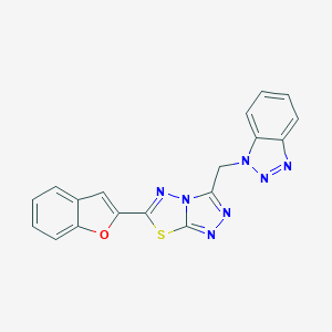 molecular formula C18H11N7OS B482370 1-{[6-(1-benzofuran-2-yl)[1,2,4]triazolo[3,4-b][1,3,4]thiadiazol-3-yl]methyl}-1H-1,2,3-benzotriazole CAS No. 876712-61-7