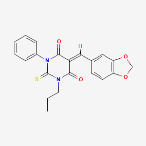 (5E)-5-(1,3-benzodioxol-5-ylmethylidene)-1-phenyl-3-propyl-2-sulfanylidene-1,3-diazinane-4,6-dione