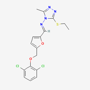 molecular formula C17H16Cl2N4O2S B4824059 N-((E)-1-{5-[(2,6-DICHLOROPHENOXY)METHYL]-2-FURYL}METHYLIDENE)-N-[3-(ETHYLSULFANYL)-5-METHYL-4H-1,2,4-TRIAZOL-4-YL]AMINE 