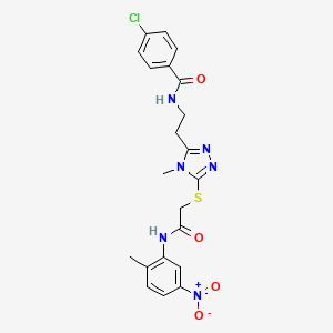 4-chloro-N-[2-[4-methyl-5-[2-(2-methyl-5-nitroanilino)-2-oxoethyl]sulfanyl-1,2,4-triazol-3-yl]ethyl]benzamide