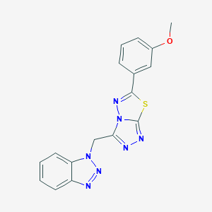 molecular formula C17H13N7OS B482410 1-{[6-(3-METHOXYPHENYL)-[1,2,4]TRIAZOLO[3,4-B][1,3,4]THIADIAZOL-3-YL]METHYL}-1H-1,2,3-BENZOTRIAZOLE CAS No. 825604-95-3