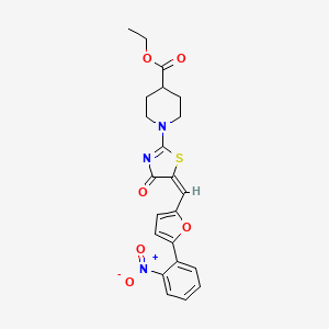 molecular formula C22H21N3O6S B4824220 ethyl 1-(5-{[5-(2-nitrophenyl)-2-furyl]methylene}-4-oxo-4,5-dihydro-1,3-thiazol-2-yl)-4-piperidinecarboxylate 