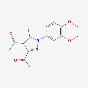 molecular formula C16H16N2O4 B4824242 1,1'-[1-(2,3-dihydro-1,4-benzodioxin-6-yl)-5-methyl-1H-pyrazole-3,4-diyl]diethanone 