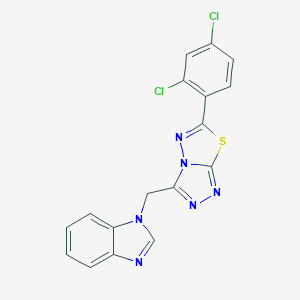 molecular formula C17H10Cl2N6S B482425 1-{[6-(2,4-dichlorophenyl)[1,2,4]triazolo[3,4-b][1,3,4]thiadiazol-3-yl]methyl}-1H-benzimidazole CAS No. 825605-09-2