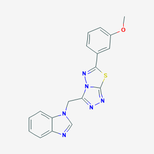 molecular formula C18H14N6OS B482428 3-(Benzimidazol-1-ylmethyl)-6-(3-methoxyphenyl)-[1,2,4]triazolo[3,4-b][1,3,4]thiadiazole CAS No. 791805-96-4