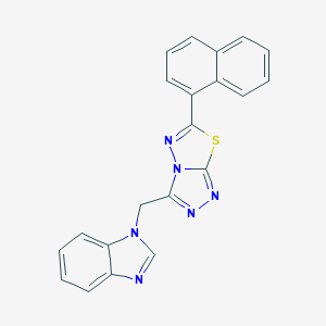 molecular formula C21H14N6S B482449 1-{[6-(1-naphthyl)[1,2,4]triazolo[3,4-b][1,3,4]thiadiazol-3-yl]methyl}-1H-benzimidazole CAS No. 825605-22-9