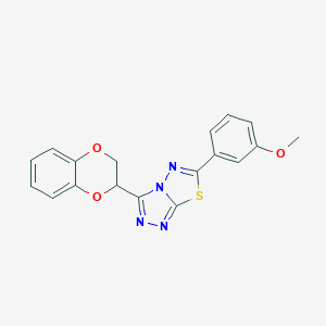 molecular formula C18H14N4O3S B482451 3-(2,3-Dihydro-1,4-benzodioxin-2-yl)-6-(3-methoxyphenyl)[1,2,4]triazolo[3,4-b][1,3,4]thiadiazole CAS No. 825605-27-4