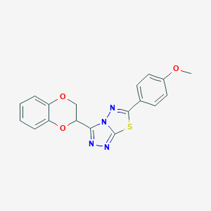 molecular formula C18H14N4O3S B482453 3-(2,3-Dihydro-1,4-benzodioxin-2-yl)-6-(4-methoxyphenyl)[1,2,4]triazolo[3,4-b][1,3,4]thiadiazole CAS No. 791806-16-1