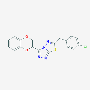 molecular formula C18H13ClN4O2S B482457 6-(4-Chlorobenzyl)-3-(2,3-dihydro-1,4-benzodioxin-2-yl)[1,2,4]triazolo[3,4-b][1,3,4]thiadiazole CAS No. 791806-20-7