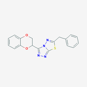 molecular formula C18H14N4O2S B482458 6-Benzyl-3-(2,3-dihydro-1,4-benzodioxin-2-yl)[1,2,4]triazolo[3,4-b][1,3,4]thiadiazole CAS No. 825605-28-5