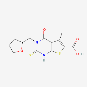 5-Methyl-4-oxo-2-sulfanyl-3-(tetrahydrofuran-2-ylmethyl)-3,4-dihydrothieno[2,3-d]pyrimidine-6-carboxylic acid